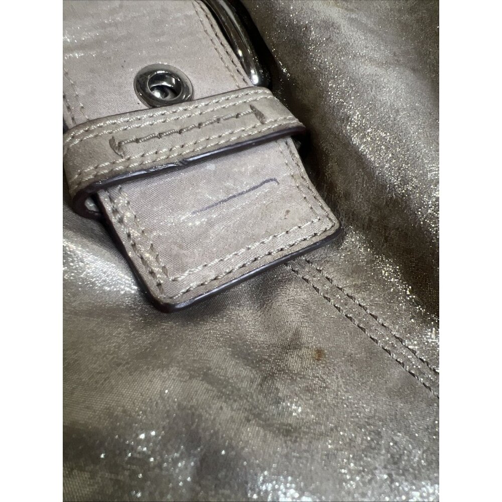 Coach (2011) Soho Lynn Metallic Champagne Shimmer Hobo Leather Bag Big Buckle - Picture 9 of 16